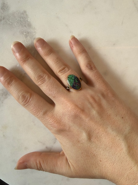 Emily Amey Jewelry - Emily Amey 14K Gold and Silver Azurite Malachite Ring w/ Tsavorite Garnets